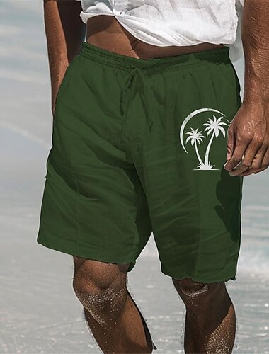  Herren Leinenshorts Kurze Hosen Sommer-Shorts Strandshorts Kurze Hosen Tasche Kordelzug Elastische Taille Kokosnussbaum Komfort Atmungsaktiv Kurz Festtage Urlaub Strand Hawaiianisch Boho Schwarz Weiß