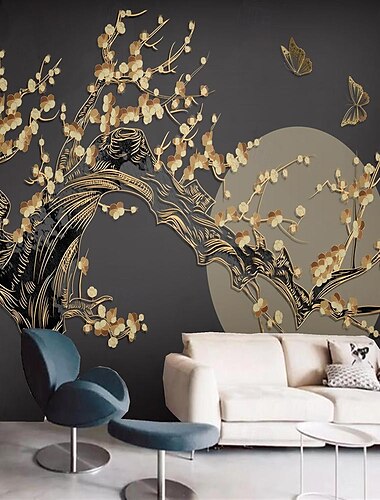  Coole Tapeten, blaue Blumen, Tapete, Wandbild, Wandverkleidung, Aufkleber, abziehen und aufkleben, entfernbares PVC/Vinyl-Material, selbstklebend/Kleber erforderlich, Wanddekoration für Wohnzimmer,