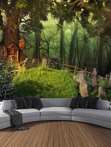  geheimnisvoller Wald Trippy Wandteppich Wanddekoration großer Wandteppich Wanddeko Fotografie Kulisse Decke Vorhang Home Schlafzimmer Wohnzimmer Dekoration Wandtuch XXL Natur