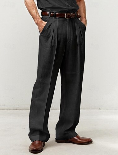  Voor heren Linnen broek Broek Zomerbroek Voorvak Plooien Recht been Effen Comfort Ademend Casual Dagelijks Feestdagen Modieus Basic Zwart Wit