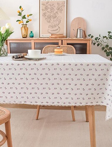 Tischdecke aus 100 % Baumwolle, Jacquard, geblümter Landhausstil, mit Quaste