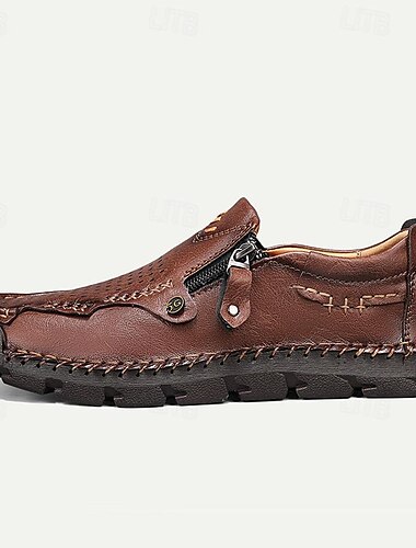  Herren Vintage Loafer aus braunem Leder mit perforiertem Design und Reißverschluss
