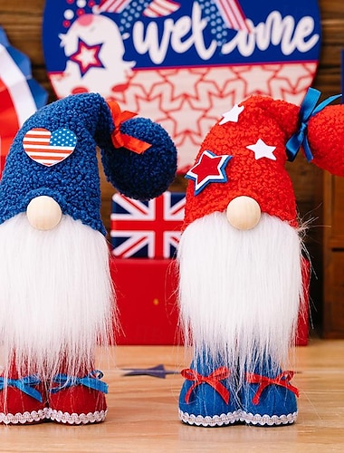  décorations de gnomes patriotiques - gnomes faits à la main pour le jour de l'indépendance elfe en peluche américain - décorations de gnomes rouges blancs bleus du 4 juillet ornement de table