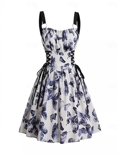  Retro / vintage 1950-tallet Rockabilly Swing kjole Flare kjole Sommerfugl A-linje Dame Maskerade Te Fest Fritid / hverdag Utdrikningslag Voksen Kjole Hjemkomstkjoler