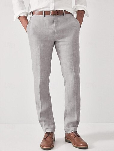  Herren Anzughosen Leinenhose Hose Hosen Sommerhosen Strandhose Gerade geschnitten Glatt Komfort Outdoor Geschäft Täglich Strassenmode Stilvoll Schwarz Marineblau