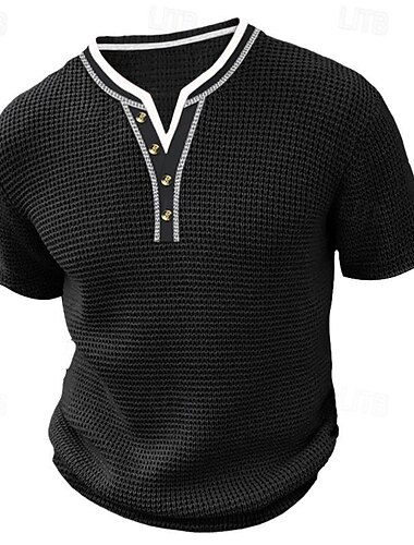  Homens Camisa Henley Camisa de manga curta T-shirt Côr Sólida Henley Ao ar livre Rua Botão Roupa Diário Havaiana