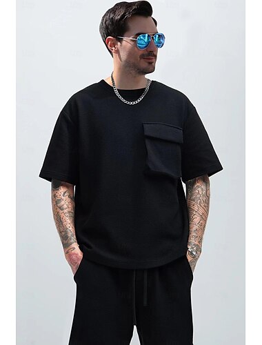  Hombre 2 Piezas Trajes de camiseta Conjunto de pantalones cortos y camiseta Manga Corta Mangas cortas Cuello Barco Verano Color sólido Ropa de Gimnasia Casual Bolsillo 2 Piezas Vacaciones Ropa