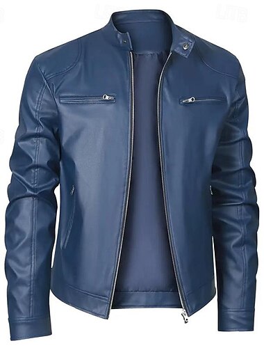  Man Jas van imitatieleer Overgangsjack Bikerjack Casual / Dagelijks Reizen Zak Alle seizoenen Effen / effen kleur Vrije tijd Zoet Opstaande boord Normaal Zwart Koningsblauw Bruin Khaki Jacks
