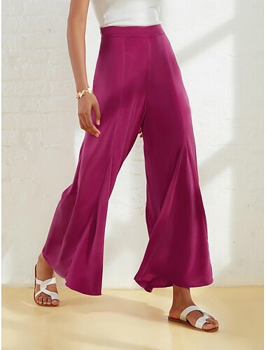  Женские широкие брюки бордовые атласные повседневные элегантные брюки свободного покроя с карманами весна-лето