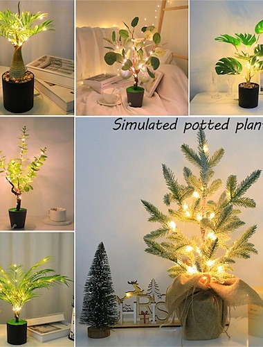  Luz nocturna en maceta iree, plantas verdes recargables simuladas, luz con enchufe usb, planta de simulación led, luz nocturna, luz cálida, decoración de dormitorio
