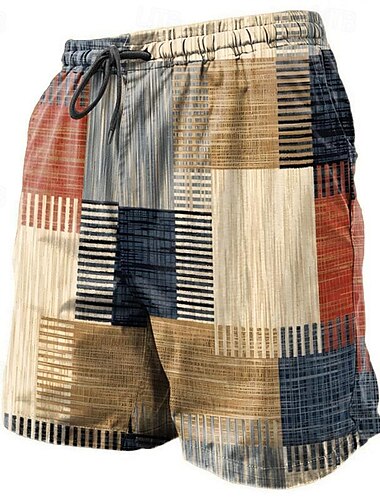  Men's Graphic Plaid Color Block Swim Shorts Board Shorts Swimming Trunks Mid Waist Fashion Streetwear Designer Casual Daily Holiday Pocket Drawstring Elastic Waist Designer Clothing Apparel
