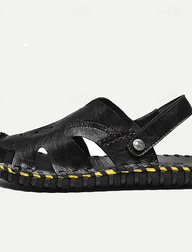  Herren Sandalen Flache Sandalen Leder Atmungsaktiv Komfortabel Rutschfest Schnalle Schwarz Khaki Kaffee