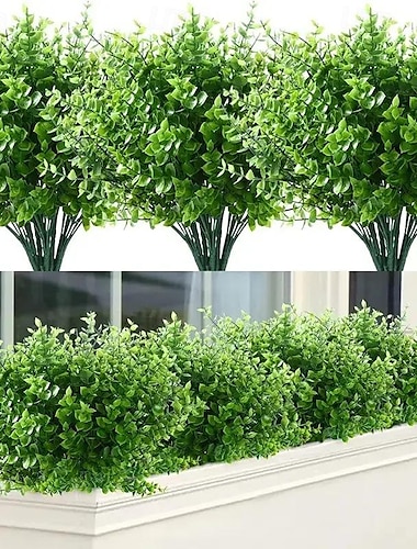  10 Zweige Kunstpflanzen für den Außenbereich, 7-stämmiger Eukalyptus- und Geldblatt-Bouquet: künstliches Grün für Wanddekoration, Hochzeit, Gartengestaltung und Event-Kulisse