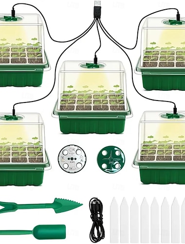 1 pz / 5 pz led coltiva le luci vassoio di avviamento per semi con luce di coltivazione vassoio di avviamento per piante kit di avviamento per piantine con cupole di umidità base serra interna mini