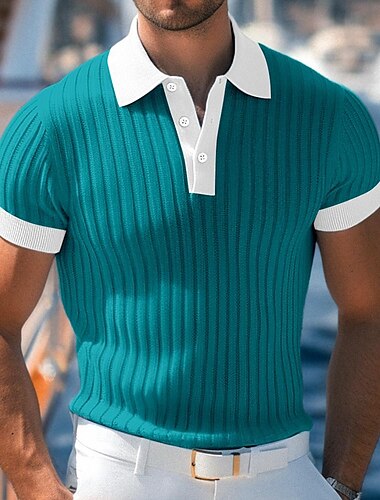  Herren Golfhemd Strickpolo Arbeit Casual Gerippter Polokragen Klassisch Kurzarm Basic Modern Farbblock Gerippt Frühling Sommer Regular Fit Weiß Gelb Blau Grün Grau Golfhemd