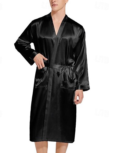  Pánské Pyžama Hedvábný župan Noční prádlo Koupelnové šaty Bez vzoru Módní stylové Klasické Domů Denní Postel Polyester Pohodlné Yumuşak Do V Dlouhý rukáv Včetně pásku Léto Jaro Černá Rubínově červená