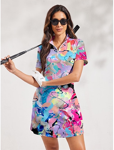  Damen Tenniskleid Golfkleid Rosa Kurzarm Kleider Damen-Golfkleidung, Kleidung, Outfits, Kleidung