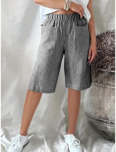  Damen Shorts Kurze Hosen Casual Knielänge Gestreift Tasche Elastischer Bund Atmungsaktivität Komfortabel Unelastisch Ausgehen Wochenende Schwarz Gelb Rosa Marinenblau Sommer Regular Fit