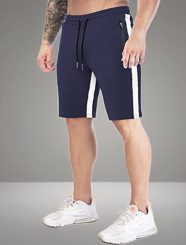  Herren Sweatshorts Kurze Hose Shorts Kurze Hosen Bermudas Seitenstreifen Elastische Taille Tasche mit Reißverschluss Glatt Komfort Sport Kurz Täglich Laufen Fitnessstudio Modisch Athleisure Schwarz