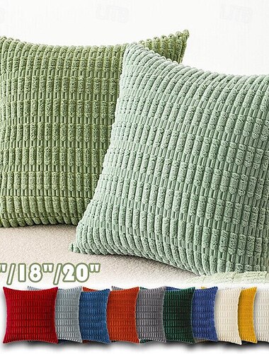  Fundas de almohada decorativas de pana, fundas de almohada a rayas bohemias de pana suave, fundas de cojines cuadrados con acento para sofá cama, decoración del hogar de granja, verde salvia