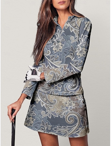  Mujer Camisas de polo Azul vaquero Rosa Azul Manga Larga Protección Solar Camiseta Floral Otoño Invierno Ropa de golf para damas Ropa Trajes Ropa Ropa