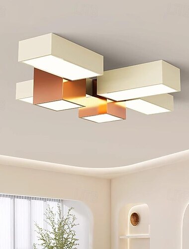  LED-Kronleuchter Deckenleuchte 6 Köpfe 108 cm dimmbar Eisenkunst Acryl geometrischer Block Flur Creme Stil einfaches Hauptlicht Wohnzimmer Schlafzimmer 110-240 V