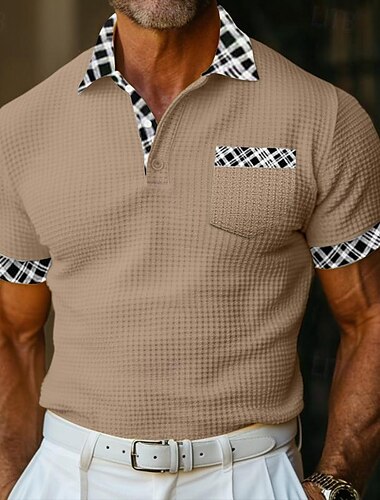  Herren Business-Polo Golfhemd Arbeit Casual Kargen Klassisch Kurzarm Basic Modern Farbblock Patchwork Taste Frühling Sommer Regular Fit Hellgelb Milchweiß Kaki Grau Business-Polo