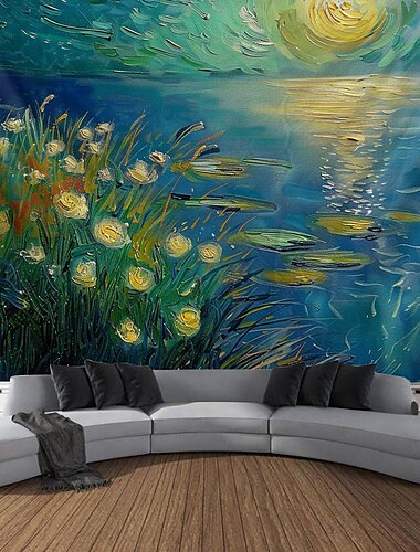  Ölgemälde Lotus Wandteppich zum Aufhängen, große Wandteppiche, Wanddekoration, Fotohintergrund, Decke, Vorhang, Zuhause, Schlafzimmer, Wohnzimmer, Dekoration
