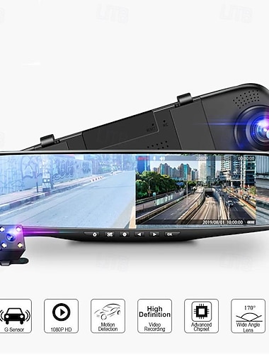  Rétroviseur dashcam double objectif 4.19, moniteur de voiture 1080p, double enregistrement avant et arrière