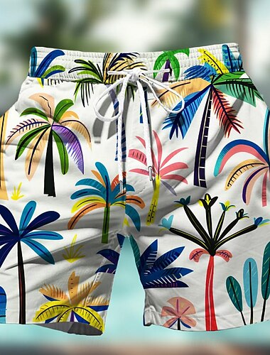  Herren Kokospalme Bunt Blume / Blumenmuster Badeshorts Boardshorts Badehosen Mittlere Taille Hawaiianisch Lässig Ferien Strand Kordelzug mit Mesh-Futter Elastischer Bund Designer Bekleidung