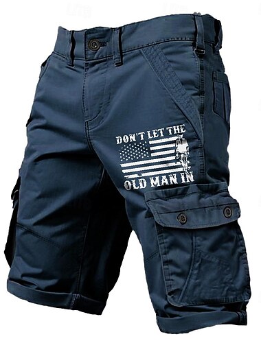  Herren-Cargo-Shorts mit mehreren Taschen, Old Man-Buchstaben-Aufdruck, Outdoor-Shorts, Sport, klassische mikroelastische Shorts