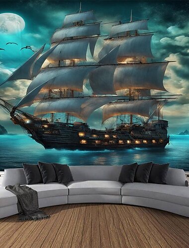  Piratenschiff Wandteppich zum Aufhängen, große Tapisserie, Wandbild, Dekor, Fotografie, Hintergrund, Decke, Vorhang, Zuhause, Schlafzimmer, Wohnzimmer, Dekoration Wandtuch XXL Natur