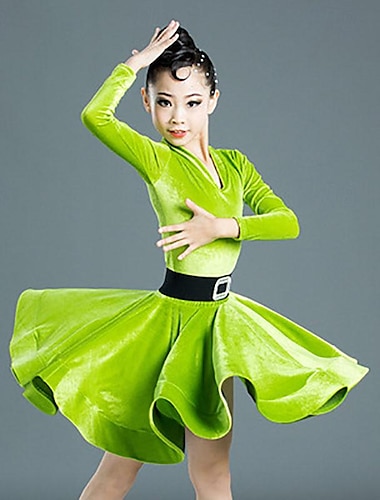  Latein-Tanz Tanzkleidung für Kinder Kleid Pure Farbe Farbaufsatz Mädchen Leistung Ausbildung Langarm Hoch Polyester