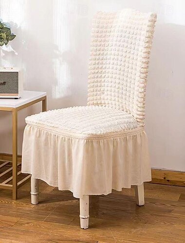  2 bucăți husă de scaun elastică cu grilă cu bule, cu fustă plisată, husă de scaun universală și simplă, modernă