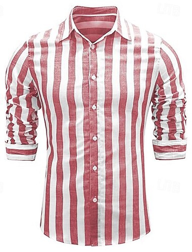  Herren Hemd Leinenhemd Freizeithemd Baumwollhemd Gestreifte Hemden Streifen Urlaub Hawaiianisch Gelb Rote Marineblau Blau Langarm Revers Frühling & Herbst Bekleidung Button-Down