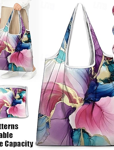  Women's Crossbody Bag Shoulder Bag Bucket Bag Polyester Shopping Daily Holiday Print Large Capacity Foldable Lightweight Marble Abstract Art Pink Rose Pink Light Blue