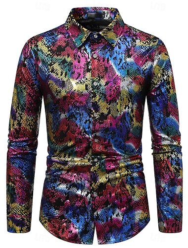 Disco 1980s Shiny Metallic Blouse / Shirt Masquerade Disco Men's Halloween Carnival Masquerade Performance Event / Party Stage Adults' Shirt Spring & Summer