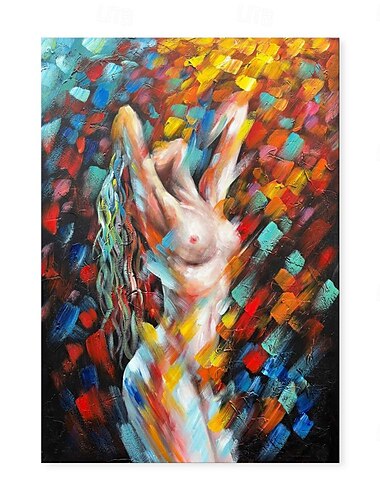  handgemachtes Ölgemälde auf Leinwand, Wandkunst, Dekoration, abstrakt, bunt, Liebespaar, Aktfigur für die Inneneinrichtung, gerollt, rahmenlos, ungedehntes Gemälde