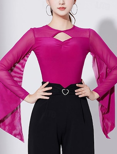  Latein-Tanz Für den Ballsaal Gymnastikanzug / Einteiler Ausgehöhlt Pure Farbe Farbaufsatz Damen Leistung Ausbildung Langarm Hoch Polyester