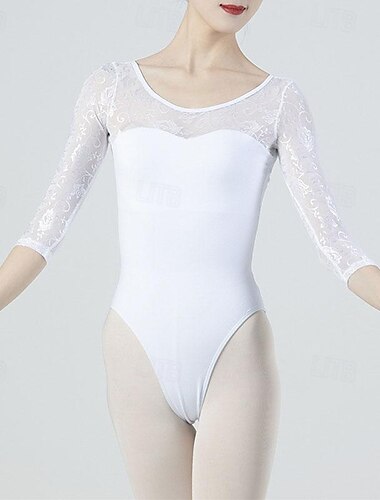  Ballett Gymnastikanzug / Einteiler Spitze Pure Farbe Farbaufsatz Damen Leistung Ausbildung Halbe Ärmel Hoch Baumwollmischung