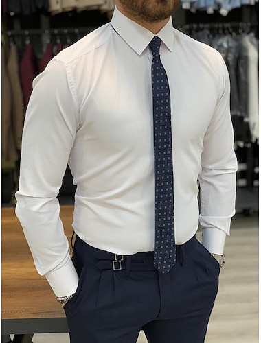  Pánské Šaty Košile Standardní uložení Dlouhý rukáv Klopa Pevná barva Polyester Černá Bílá 2023