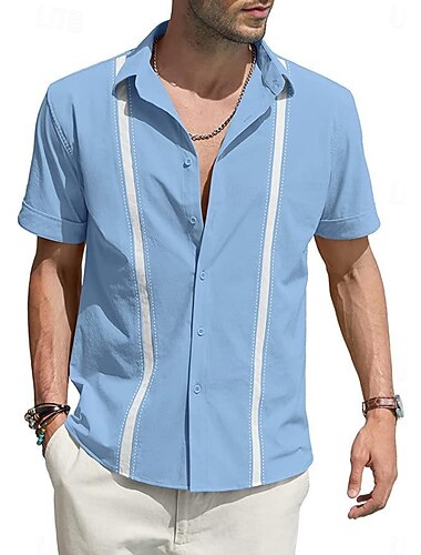  Men's Shirt Linen Shirt Casual Shirt Cotton Shirt Color Block Hawaiian Holiday Black White Navy Blue Sky Blue Long Sleeve Lapel Spring &  Fall Clothing Apparel Patchwork