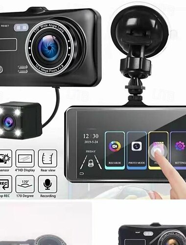  HD pantalla táctil de grabación dual delantera y trasera dvr gran ángulo 24 horas tacógrafo 1080p