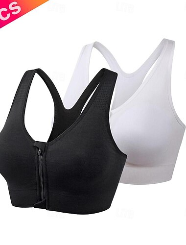  2-teiliger Sport-BH mit starker Stützung für Damen, Lauf-BH, nahtlos, Racerback-BH, gepolstertes Yoga-Fitness-Training, atmungsaktiv, schnelltrocknend, stoßfest, einfarbig