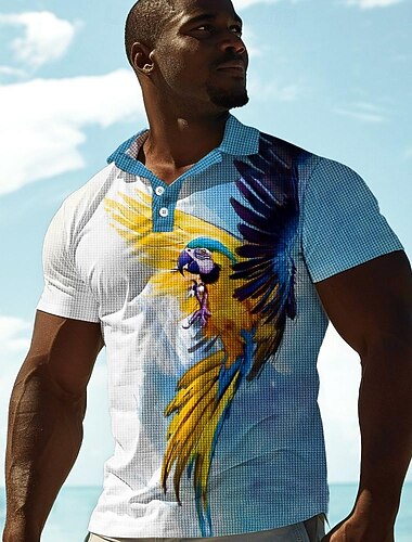  Derby de Kentucky Hombre Loro Camiseta de golf Manga Corta Camisas de polo Camisas con cuello Casual Ropa de playa Ropa de vacaciones Ropa tropical Trajes de fiesta Botones Impresión 3D Verano