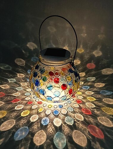  Lanterna solare in vetro, lampada da scrivania solare per esterni, lampada in mosaico di vetro colorato, luce solare impermeabile per esterni, per giardino, patio, vialetto, balcone