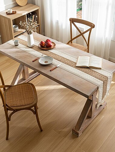  Corredores de mesa tecidos com corda de cânhamo trançada de 71/79/87 polegadas de comprimento para decoração de mesa de jantar