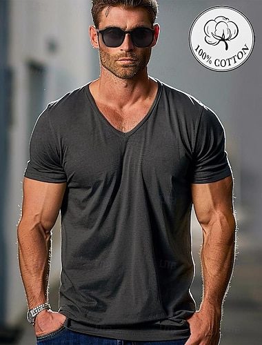  Hombre Camiseta Camiseta superior Plano Escote en Pico Calle Vacaciones Mangas cortas Ropa 100% Algodón Moda Design Clásico