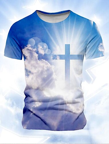  Herren Kreuz T Shirt Kurzarm T-Shirt 3D-Druck Rundhalsausschnitt Hemd 3D-Druck Brautkleider schlicht Outdoor Strasse Blau 3# Blau 2# Blau 1# Sommer Frühling Bekleidung S M L XL XXL 3XL