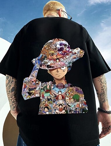  One Piece Affe D. Ruffy Cosplay Kostüm T-Shirt-Ärmel Zeichentrick Bedruckt Muster Harajuku Grafik Kawaii Für Herren Damen Erwachsene Maskerade Zurück zur Schule 3D-Druck Strasse Casual